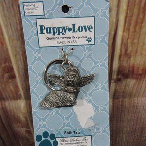 Puppy Love SHIH TZU Angel pewter Swarovski Crystal Key Chain~NOS~Detailed